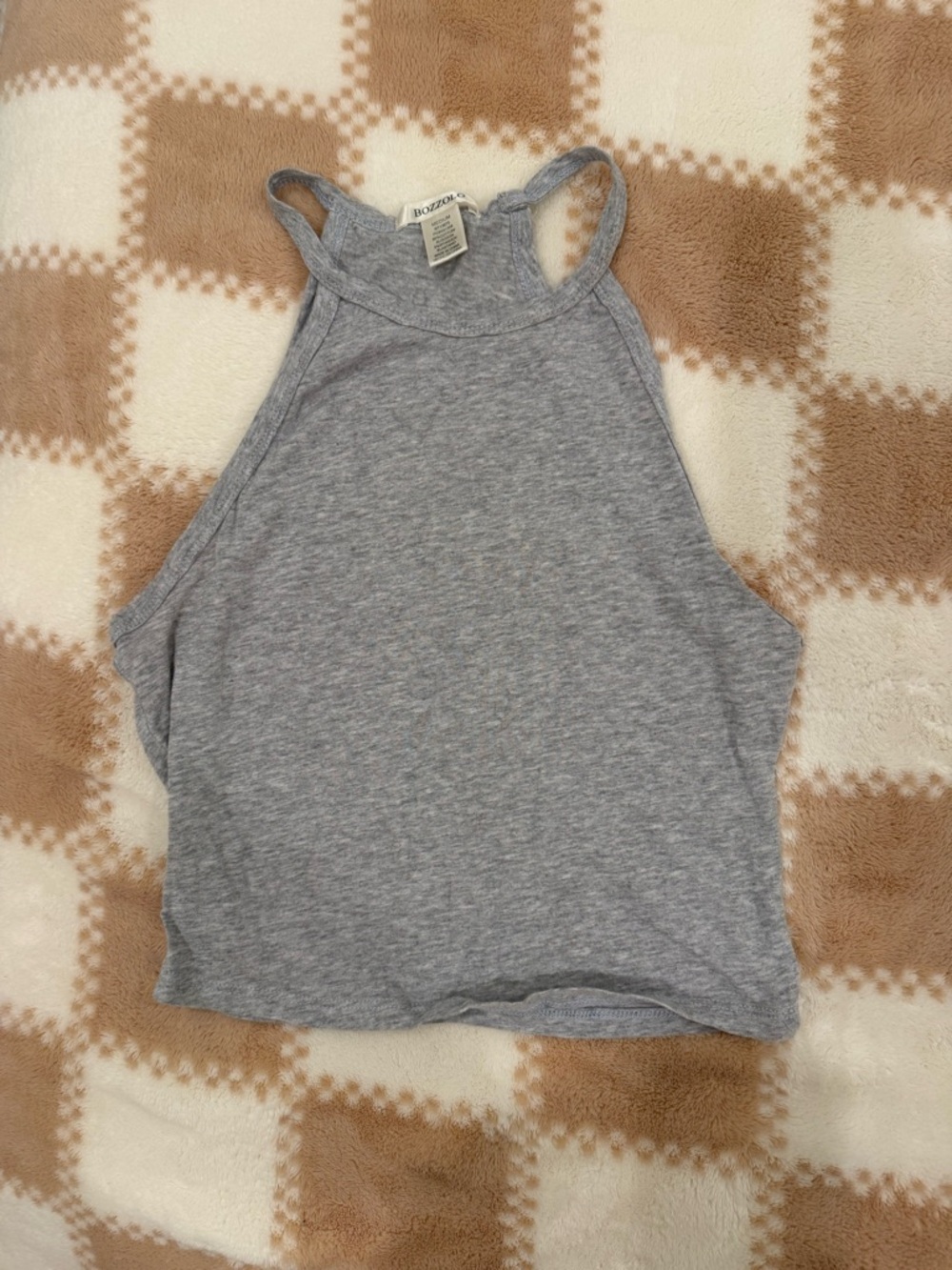 Bozzolo Heather Gray High-Neck Ribbed Crop Tank